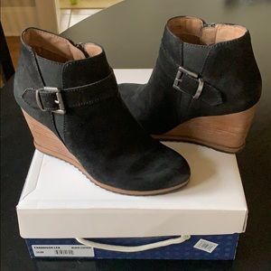 Nordstrom Caslon Black Suede Wedge Booties With Brown Heel - Size 36 (6)